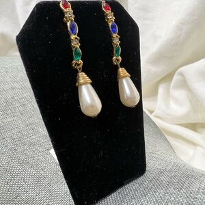 🔥🔥Vintage Gem Stones With Faux Pearls, Style Dangles Drops Will Pair☑️